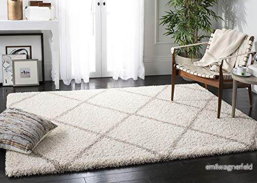 Safavieh lurvig matta för vardagsrum, matsal, sovrum Hudson Shag kollektion, hög lugg, i elfenben och beige, 155 x 229 cm 889048221901