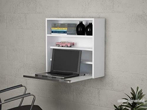 Alphamoebel 4234 Violin skrivbord, datorbord, arbetsbord, kontorsbord, skrivbordsbord, vit PC bord, väggmontering, med hylla, 64 x 60 24 cm 4260598524234
