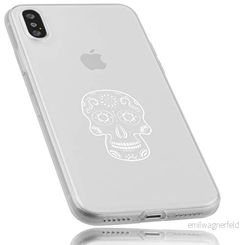 mumbi fodral kompatibelt med iPhone X/XS mobiltelefonfodral tunt motiv Calavera vit, transparent 4251657901363