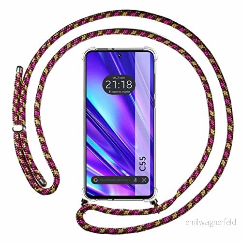 Tumundosmartphone Transparent hängande fodral för Realme C55 med Rosa/Guld Cordon 8434844968509