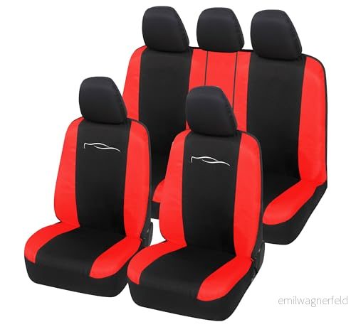 Auto Accessori Lupex Universal Racing bilstolsöverdrag set fram och baksätesskydd i polybomull (svart röd) 8056669277804