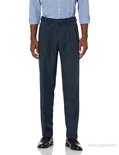 Amazon Essentials herr klassisk passform expanderbar midja veckad klänningsbyxa, marinblå, 35 B x 29 L 195111845937