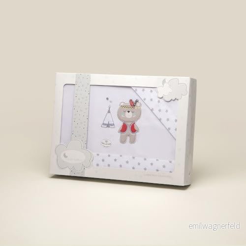 Interbaby 04197 18 TIPI Björn vit och grå minispjälsäng lakan unisex 8435440369363