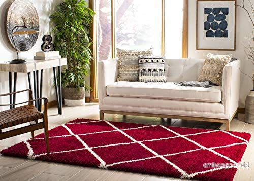 Safavieh Shaggy inomhus vävd rektangel områdesmatta, Hudson shag kollektion, SGH281, i röd/elfenben, 91 x 152 cm för vardagsrum, sovrum eller alla inomhusutrymmen 889048256446