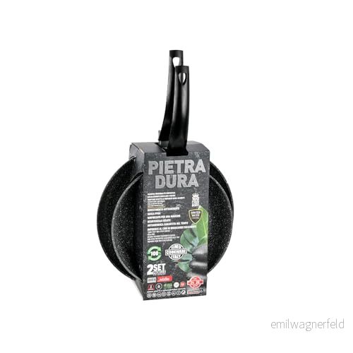 Set med 2 non stick stekpannor induktionsbotten för bakning utan olja, återvunnen aluminium och hård teknisk beläggning bakelithandtag, 24 cm 28 8056819016154