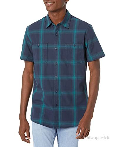 Amazon Essentials Men's Kortärmad Chambray skjorta, Marinblå Gradienta ränder, S 195111460925