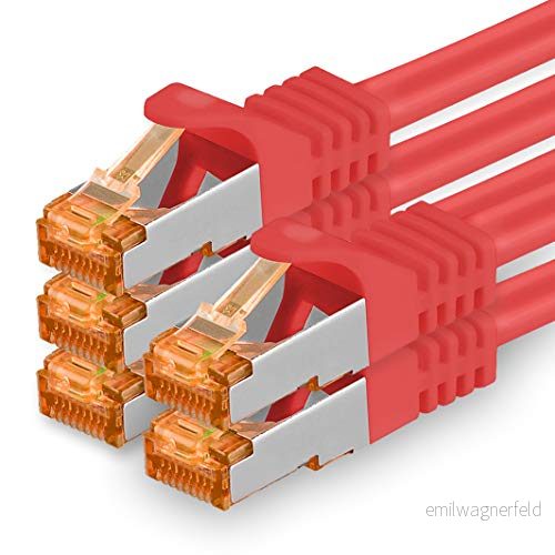 0,5 m Cat.7 nätverkskabel röd 5 stycken Gigabit Ethernet LAN kabel 10000 Mbit S patchkabel Cat7 FTP PIMF skärmning LSZH raw Rj45 kontakt Cat 6a x meter 4251073688862