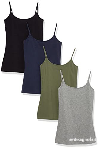 Amazon Essentials Dam Slim Fit linne, 4 pack, svart/grå/marinblå/oliv, Large 195111696430
