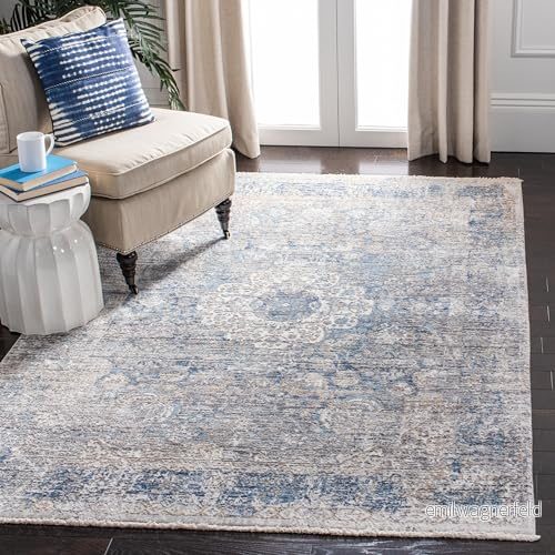 SAFAVIEH Traditionell matta för vardagsrum, matsal, sovrum dröm samling, kort lugg, grå och blå, 122 x 183 cm 889048734111