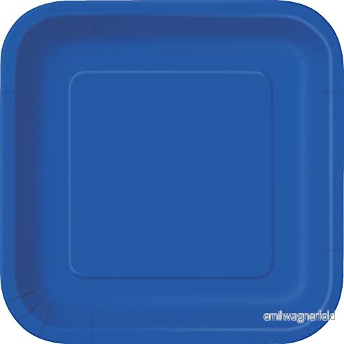 Unik 31484EU fyrkantig miljövänlig papperstallrik 23 cm kungsblå färgförpackning med 14 stycken, kungsblå, pack 11179005567
