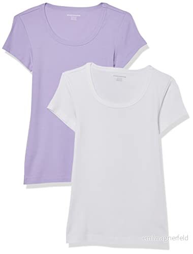 Amazon Essentials Women's T shirt med smal passform holkärm och rund hals, Pack of 2, Lavendel/Vit, XL 196433134938
