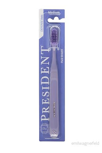 President Defense borste med mjuka, tunna, flexibla borst. Mjuk men effektiv effekt på tänder och tandkött. Ergonomiskt handtag, lila 8030009749046