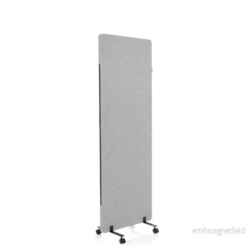 hjh OFFICE Mobil akustisk skiljevägg, enkel 177 x 60 cm, flexMIUT, tyg, ljusgrå, rumsavdelare, mittpanel med hjul och glidmedel, 891004 4251084679934