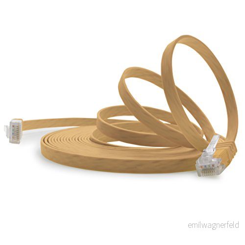 1aTTack.de 15 m ljusbrun 1 styck Cat.6 platt nätverkskabel Cat6 kabel ultra patchkabel 1000 Mbit/s Gigabit LAN (RJ45) smal mikro 4251073632216