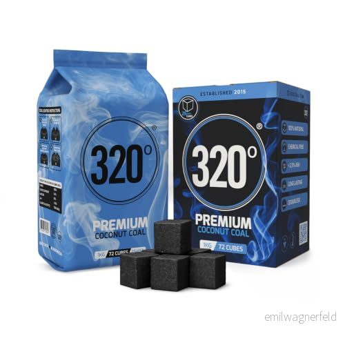 320 Premium kokos kol (25 mm kuber) för Shisha Hookah & BBQ 1 kg 72 stycken 731275727537