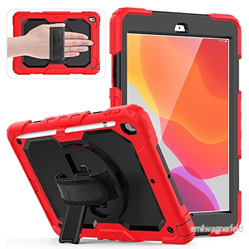 HUEZOE iPad kompatibel fodral 10,2 Inches Modell 2021/2020/2019, Hela Kroppsskyddskåpa för 9/8/7 Generation, Röd 7627528606502