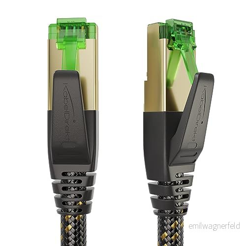 KabelDirekt Ethernet CAT7 kabel med trippelskärmning, nätverkskabel nylon flätad 0,5m (10Gbit/s för maximal fiberhastighet, konstruerad att vara bruddsäker, PS5/Xbox/Gaming, RJ45, LAN) 4260538855725