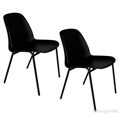 OFITURIA Kontorsstol utan hjul, pålitlig metallram plaststol, stol för väntrum, mottagning, möten, konferenser, osv. (2 stolar, svart) 8435677608358