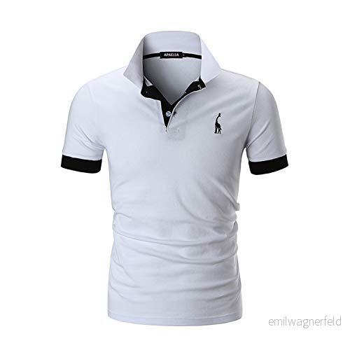 APAELEA Pikétröjor för herr, kortärmad, kontrastfärg, bomull, broderad, giraff, t shirts, Vitt och blått, XL 688397847493
