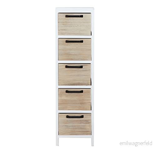 Lastdeco SOURE Multilåda Vit nattduksbord Paulownia Wood Multicaisbox 5 lådor 25 x 90 cm 8430026078639