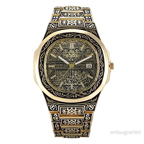 Avaner Vintage Fashion Men's Watch Pattern Engraved Bar Scale Calendar Dial Quartz Watch, Guld 6975033403859