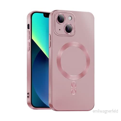 ICOVERI TPU Gel magnetfodral, Kompatibel med iPhone 14, Matt Metalliserad effekt, Magsafe kompatibel, skydd kameror, skärm, militär grad, Flexibel . (Rosa) 8428728152399