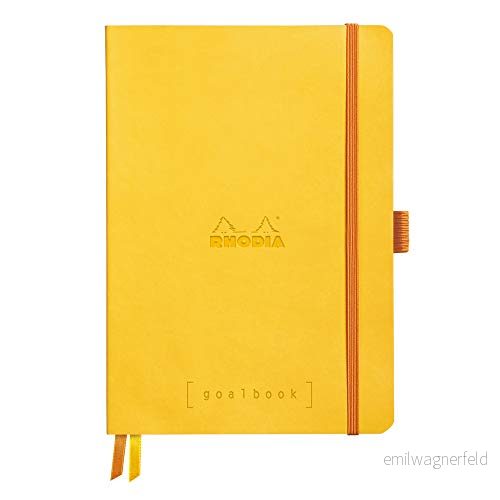 Rhodia 117776C Anteckningsbok Goalbook (DIN A5, 14,8 x 21 cm, rutig, praktisk och trendig, med mjukt lock, 90 g, elfenbensfärgat papper, 120 ark, elastiskt band, bokmärken) 1 st, gul 3037921177761