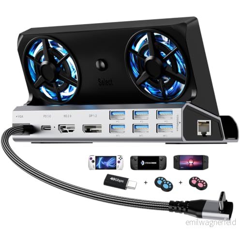 14-i-1 ångdäcksdockningsstation för ångdäck/Rog Ally/Switch/Legion Go dubbla kylfläktar 4K @ 60Hz, 1080P 6 USB-portar, 1 000 Mbps, 100 W typ C-laddning, DP1.2, 40 Gbps adapter 755801401104