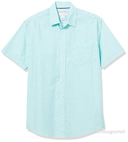 Amazon Essentials mäns normal passform kortärmad poplin-skjorta, aqua blå bladtryck, X-Large 194223528318