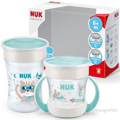 NUK Duo set med Magic mugg och Mini pipmugg 360 spillsäker kant 6+ månader Läckagefri BPA fri 160 ml 230 Mintgrön 4008600420736