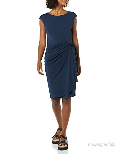 Amazon Essentials dammössa ärm båthals falsk wrap klänning, marinblå, X Small 196433565411