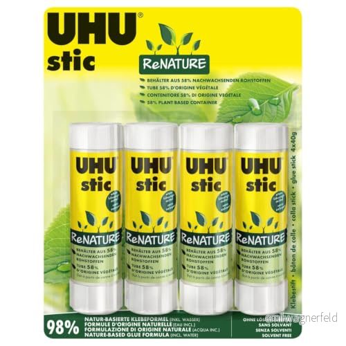 UHU stic ReNATURE Limpinne utan lösningsmedel tillverkad av 98 procent naturliga ingredienser 4 x 40 g 4026700533002