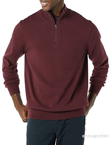 Amazon Essentials herrtröja med 100% bomull, kvartsblixtlås, vinröd, XX Large 195111586373