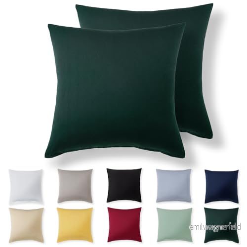 Alreya Örngott 60 x cm (set om 2) skogsgrön 100 % jersey bomull örngott för kudde cm, jerseyörngott, supermjukt med dragkedja 8596368030893