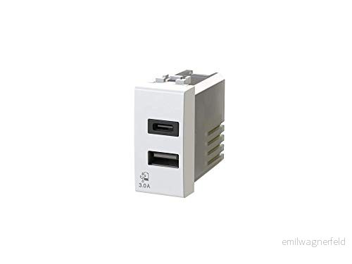 4box Bticino® LivingLight™ kompatibel USB AC 20 W nätadapter för laddning av dina enheter utan strömförsörjning. 2 anslutningar: en typ A, C 8053839321824