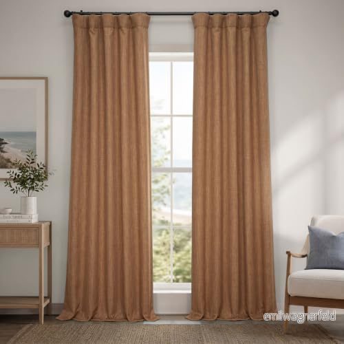 HPD Half Price Drapes Texturerade mörkläggningsgardiner i konstgjort linne för sovrum, 1 längd, gardiner vardagsrum, heminredning, 127 x 274 cm (B L), ljusbrun (Butterscotch) 812156038130