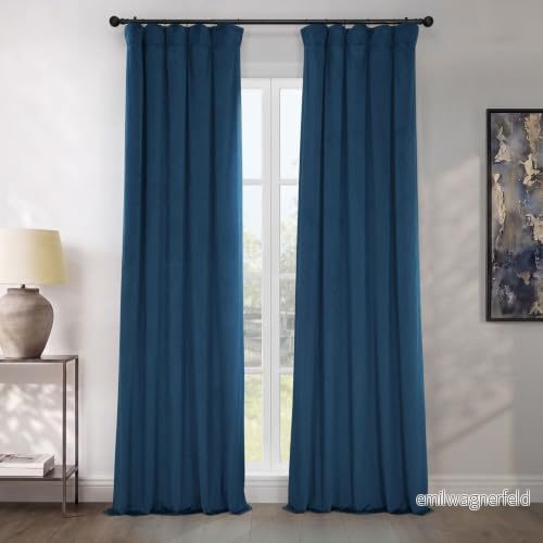 HPD Half Price Drapes Heritage gardin i sammet, mörkläggningsgardin för sovrum och vardagsrum, (1 längd), 127 x 244 cm, mörkblå (Eternal Blue) 711081329385