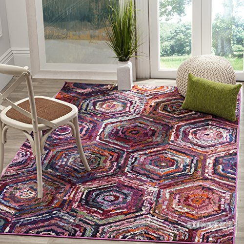 Safavieh Boho Chic matta för vardagsrum, matsal, sovrum, samling monaco, kort hår, i rosa och flerfärgad, 122 x 170 cm 683726930310