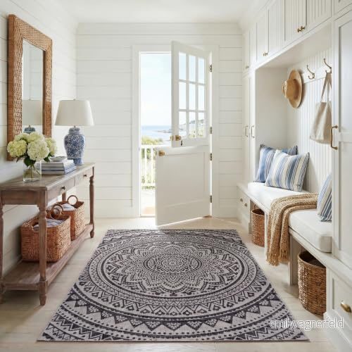 Safavieh Kalene stor rektangulär vardagsrumsmatta för inomhusbruk, polypropen, ljusgrå/svart, 120 x 180 cm 889048429253