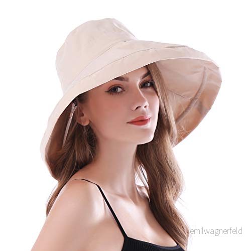 AIDIER Kvinnor brett brätte solhattar med remmar damer vikbar UPF 50+ solskydd hinkhatt elegant resa sommarhatt, BEIgE, one size 791307268339