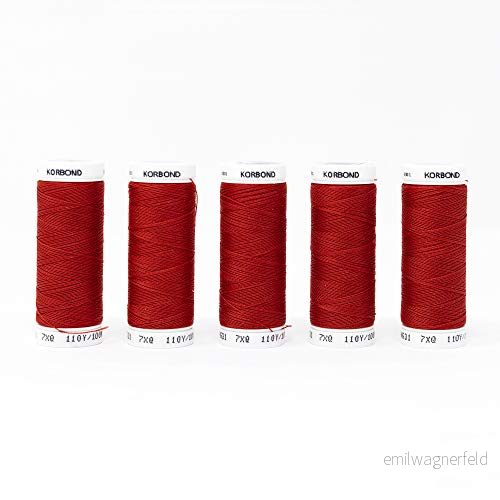 Korbond 500 m röd polyester 5 x 100 rulle tråd för handsymaskiner ingen krympning perfekt lagning, skräddarsydd, quiltning, hantverk, reparationer och utsmyckning 5027439108744