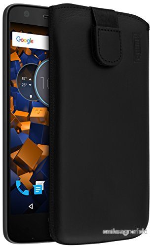 mumbi äkta läderfodral kompatibel med Motorola Moto Z skal läder väska Case Wallet, svart 4251077253547