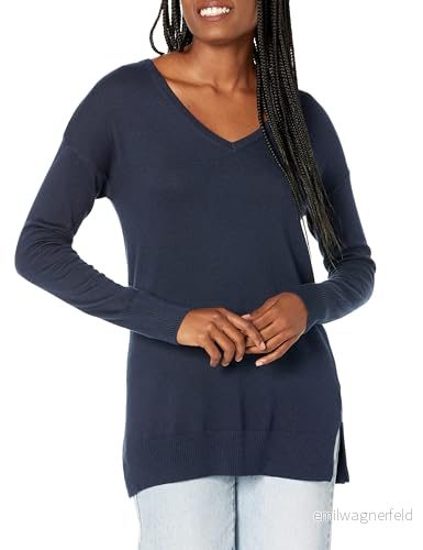 Amazon Essentials Women's Lätt långärmad V ringad tunika tröja (finns i plusstorlek), Marinblå, L 191770902257