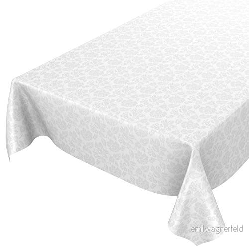 Anro Tvättbar vaxduk för bordet, blommig, enfärgad, vit, vaxduk, 180 x 140 cm 4059064237255