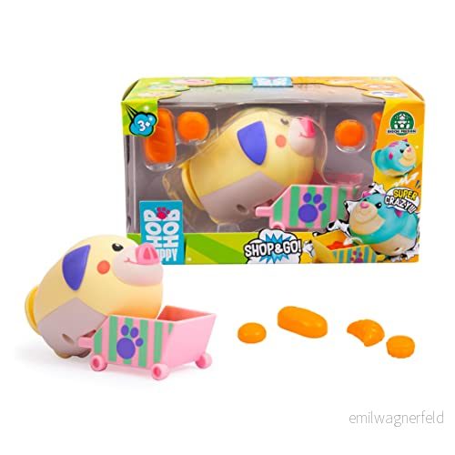 Giochi Preziosi Hop Puppy Push & Go Valparna som alltid återvänder till fötterna med vagn för shopping, grisversion, barn från 3 år, Hpu02300 8056379152385