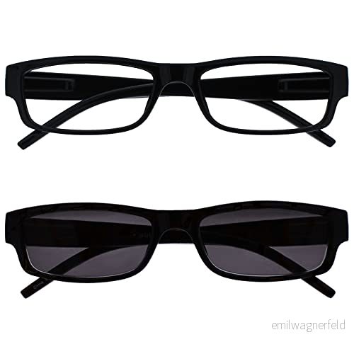 The Reading Glasses Company Svarta lätta läsare med UV400 solläsare värde tvåpack män kvinnor RS32 1 +1,00 5055955316022