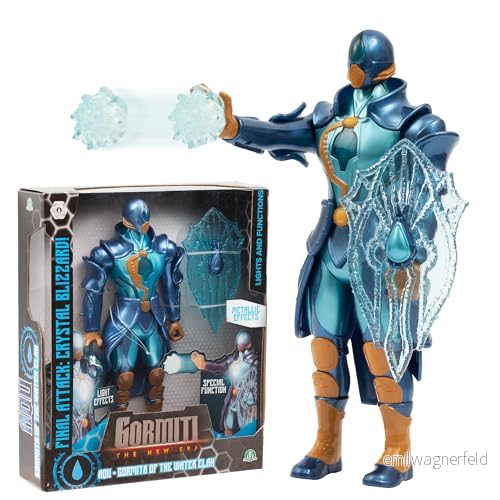 Gormiti, 27 cm ledad figur, Gormiti med ljusattack, vattenmodell Aqu, för barn från 4 år, GRV071 8056379174394