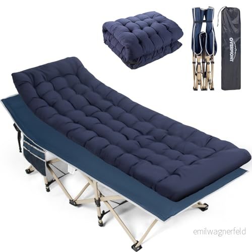 Overmont Hopfällbar överdimensionerad fältsäng med madrass campingsäng för vuxna 190 x 71 36 cm kan belastas upp till 250 kg 2400D oxfordtyg sidoficka, bärväska camping, trädgård, 5060990781209