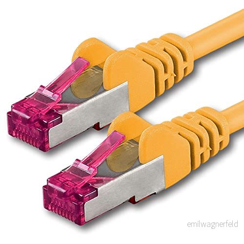 1aTTack.de 0,25 m gul 1 styck nätverkskabel Cat6a (10 Gb/s) S-FTP CAT 6a Lankabel GHMT certifierad PIMF 500 MHz Cat5 Cat5e Cat6 Cat7 för switch, router, modem, internet 4251073600017