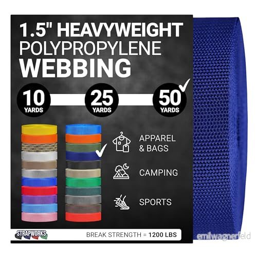 Strapworks Tungvikt polypropylenväv slitstark polyrem för utomhus gör det själv utrustning reparation, 1,5 tum x 50 meter, marinblå 848862037839